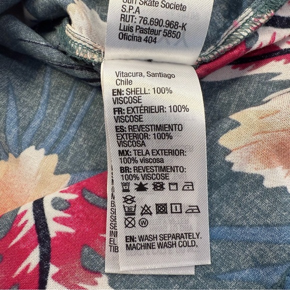 Roxy Tropical Floral Ruffle Wide Leg Jumpsuit Open Back Green Peach Womens Small - Picture 7 of 13